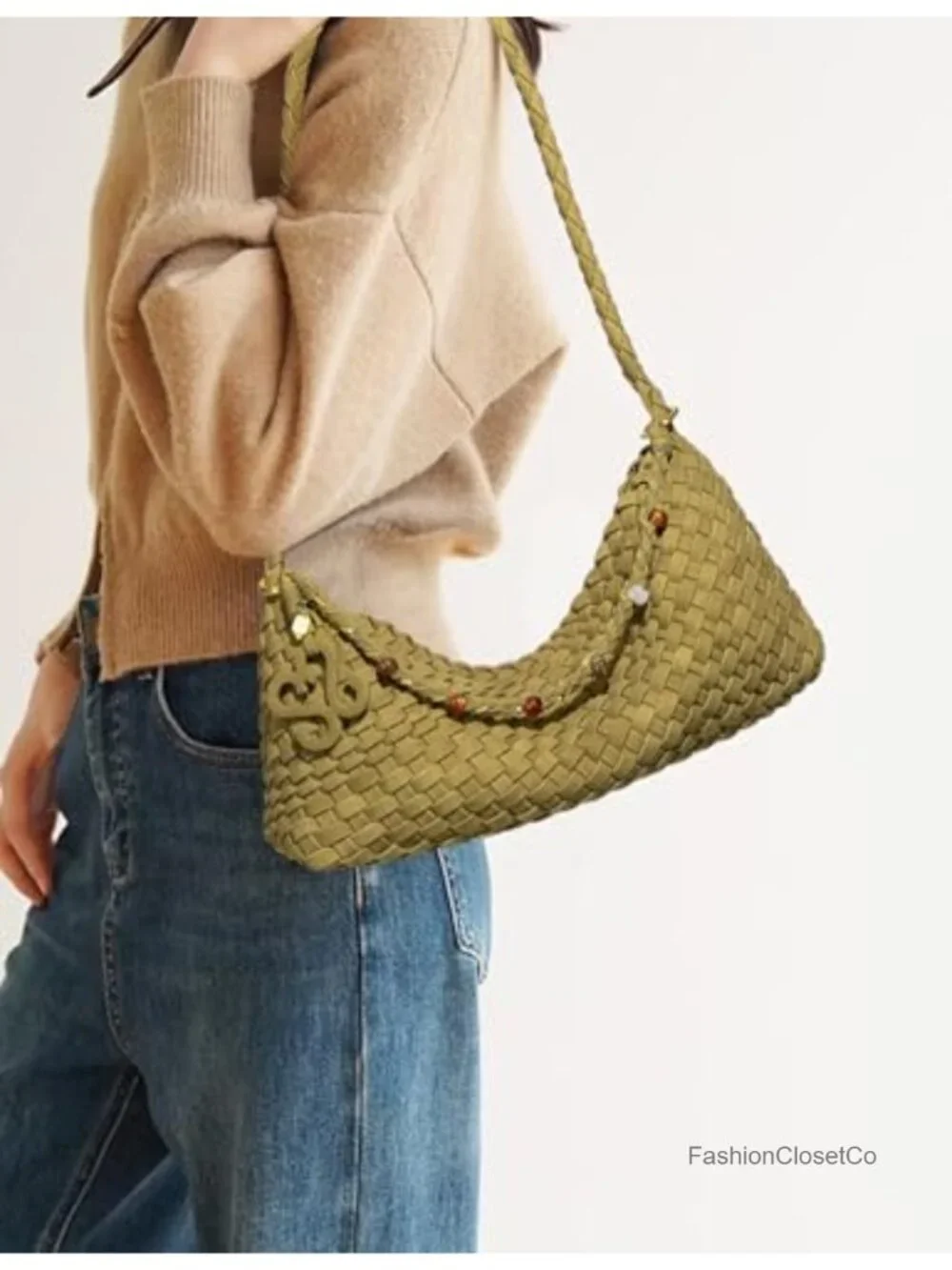 Suede Woven Hobo Shoulder Bag with Magnetic Closure